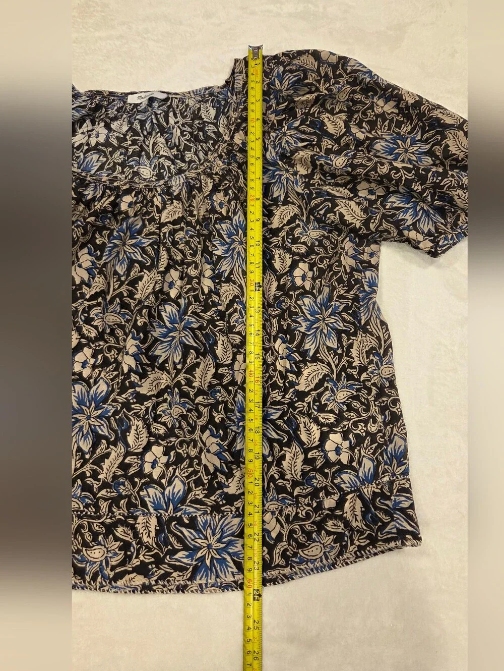 Madewell Floral Puff-Sleeve Peasant Top in Brown and Blue,Suze XL - Picture 14 of 16